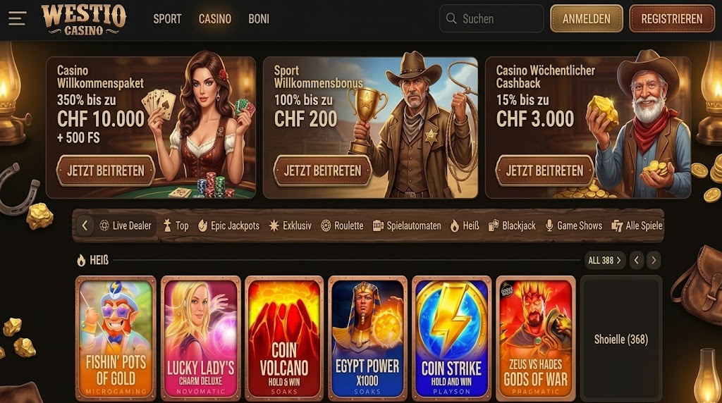 Westio Casino homepage featuring a selection of games for online gambling enthusiasts.
